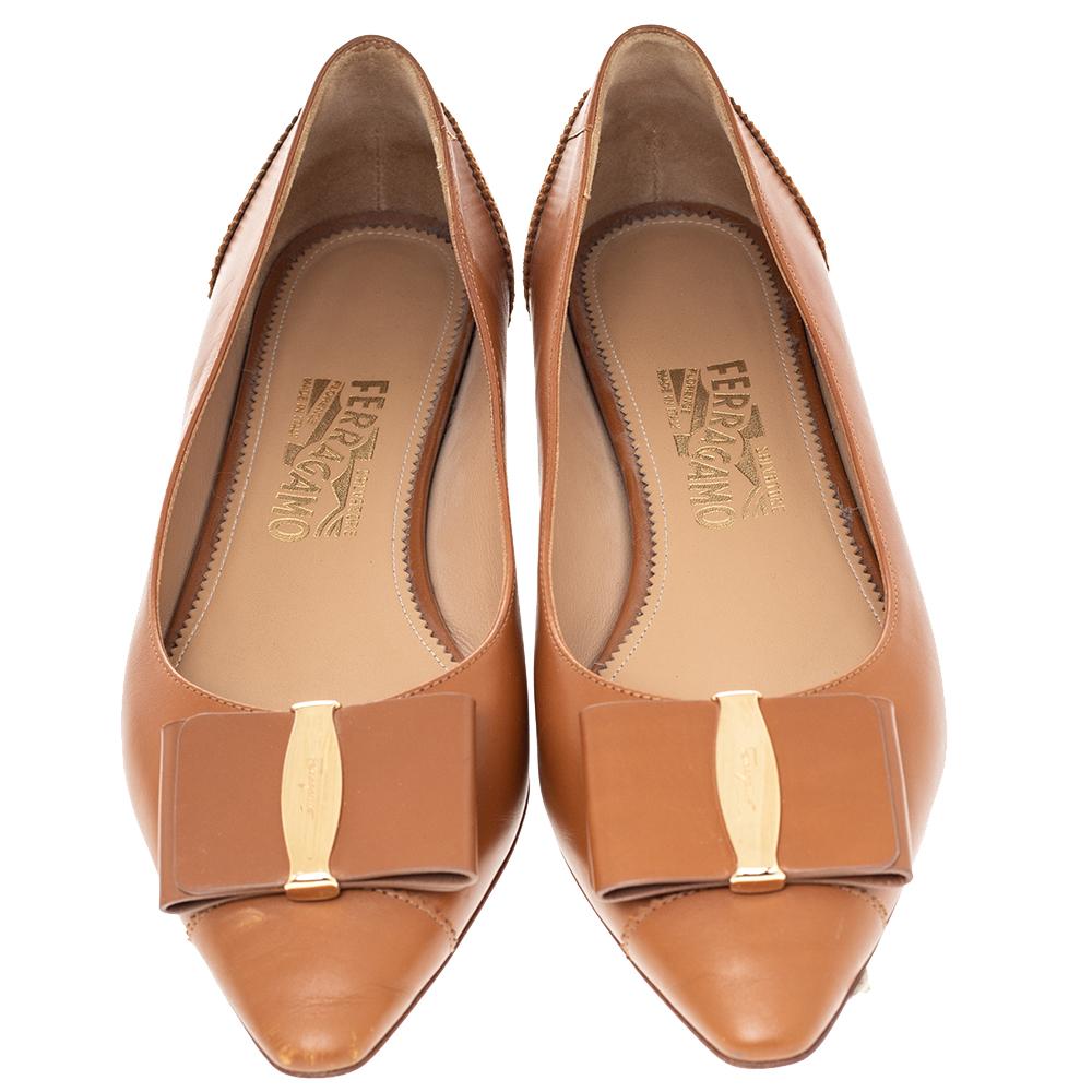 brown leather pointed toe flats