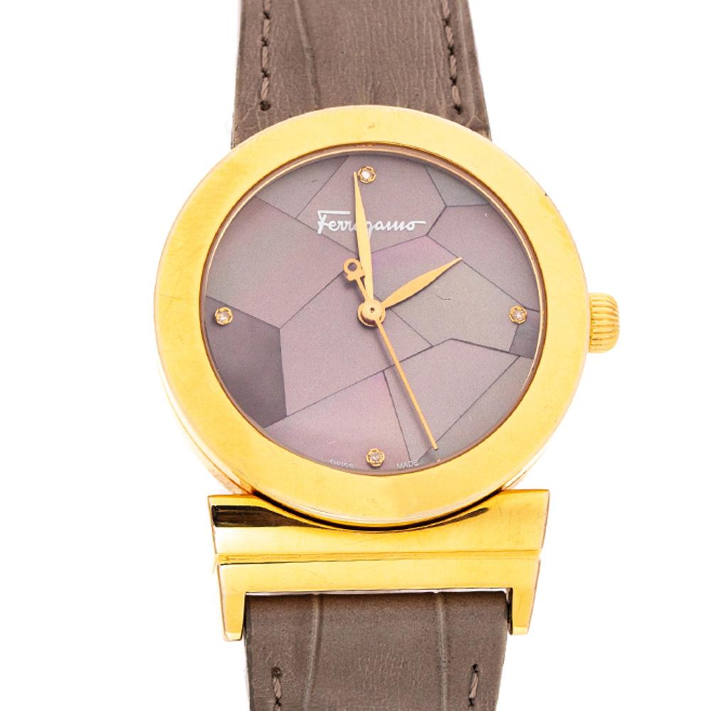 Contemporary Salvatore Ferragamo Brown Mother Of Pearl Women's Wristwatch 33 mm