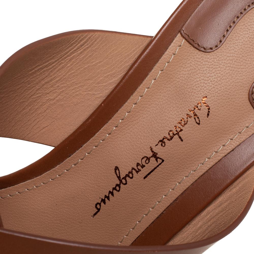 Salvatore Ferragamo Brown Nicosia Wedge Platform Cross Strap Sandals Size 36.5 1