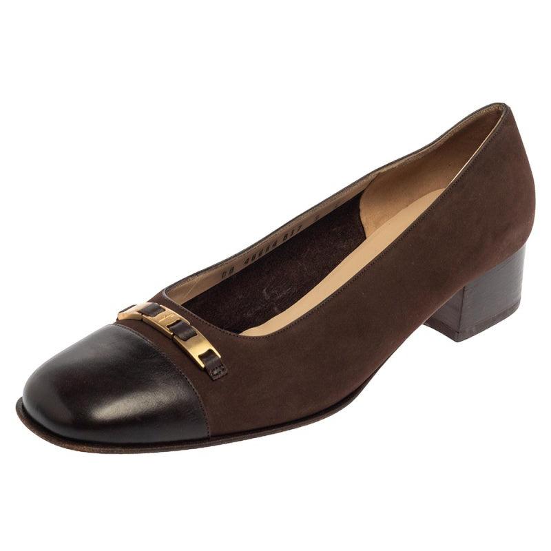 Salvatore Ferragamo Brown Nubuck And Leather Ballet Flats Size 39.5 For Sale