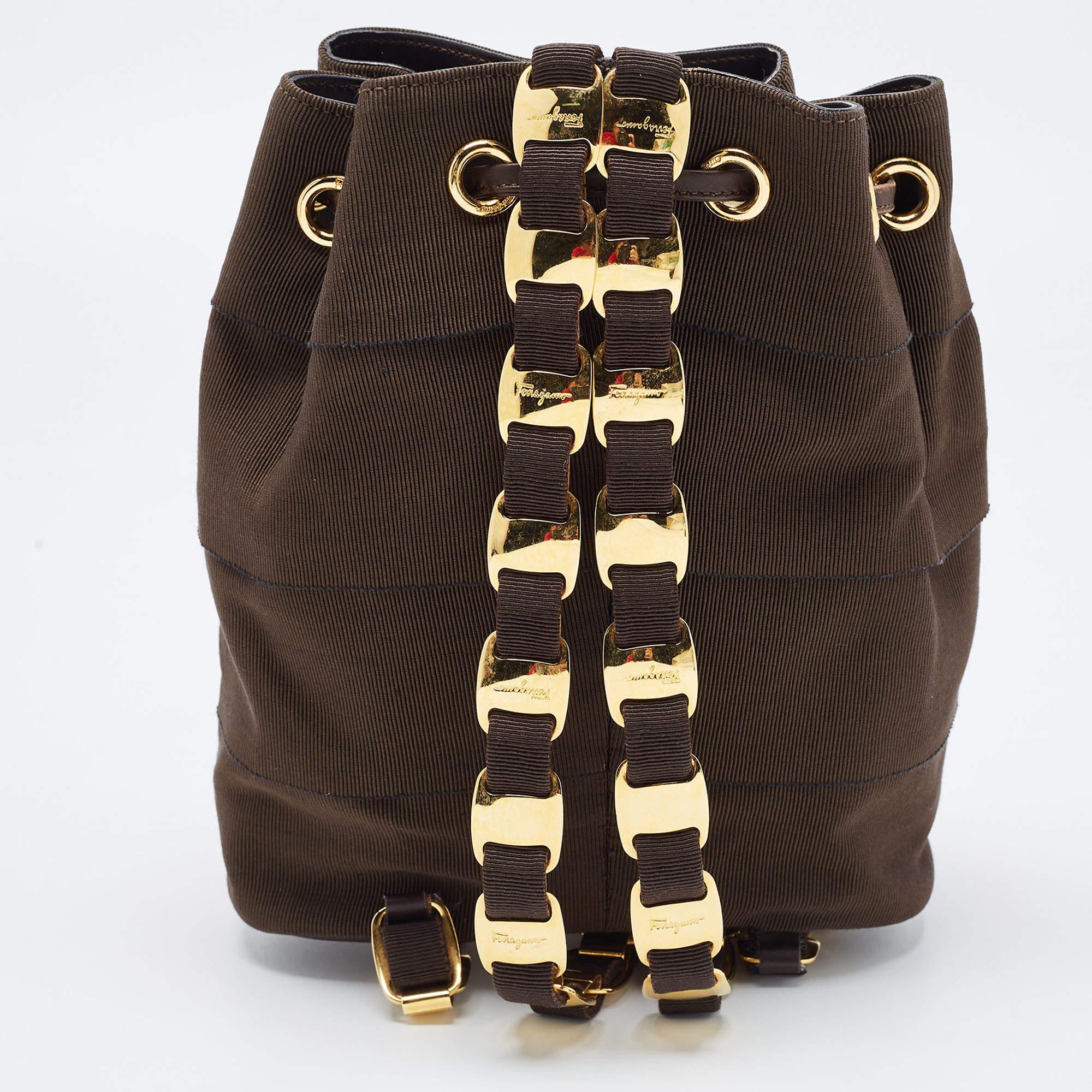 Salvatore Ferragamo Brown Nylon and Leather Mini Vintage Backpack 3
