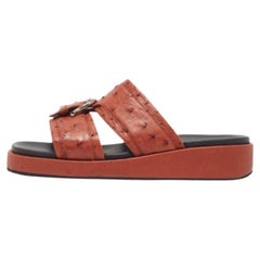 Salvatore Ferragamo Braun Straußenleder Lutfi Slide Flats Größe 40.5