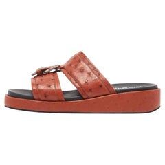 Salvatore Ferragamo Braun Strauß Lutfi Plateau Rutschen Größe 41
