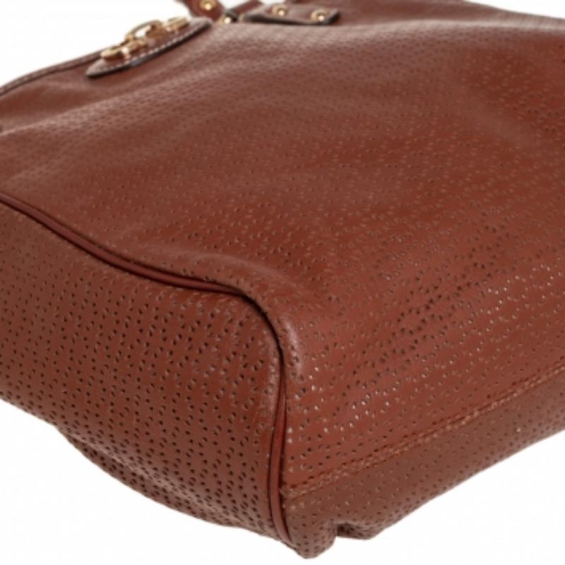 Salvatore Ferragamo Brown Perforated Leather Braided Handle Tote For Sale 4