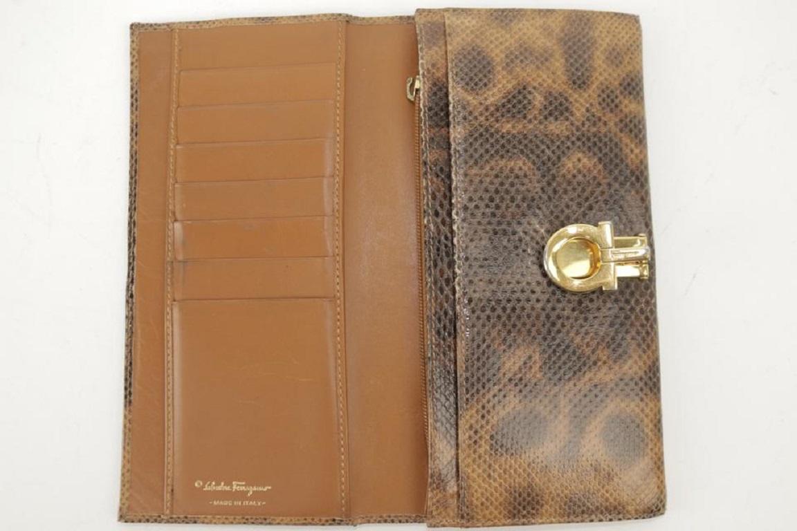Women's Salvatore Ferragamo Brown Python Snakeskin Gancini Long Flap 22fk1203 Wallet For Sale