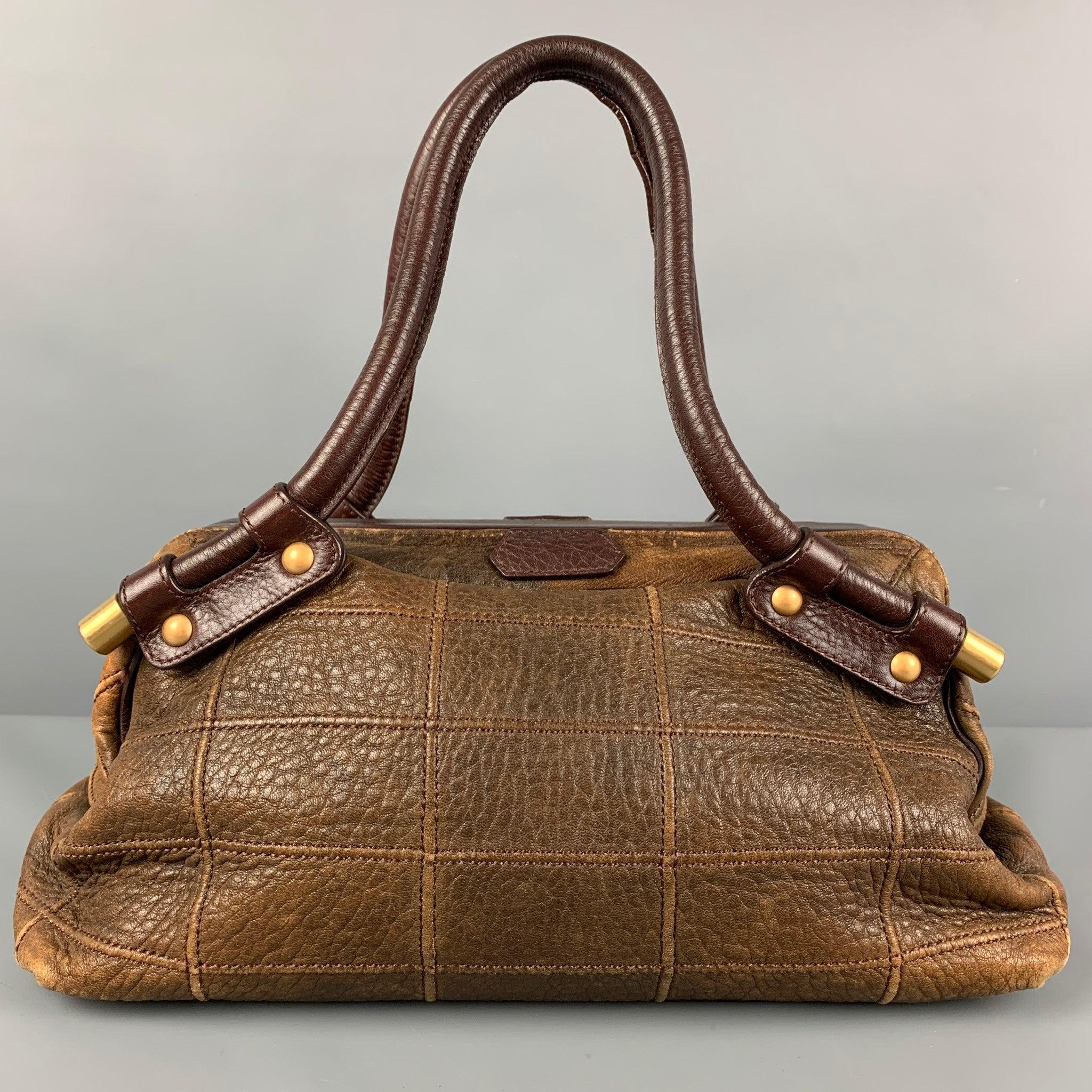 SALVATORE FERRAGAMO Brown Quilted Leather Satchel Handbag In Good Condition For Sale In San Francisco, CA
