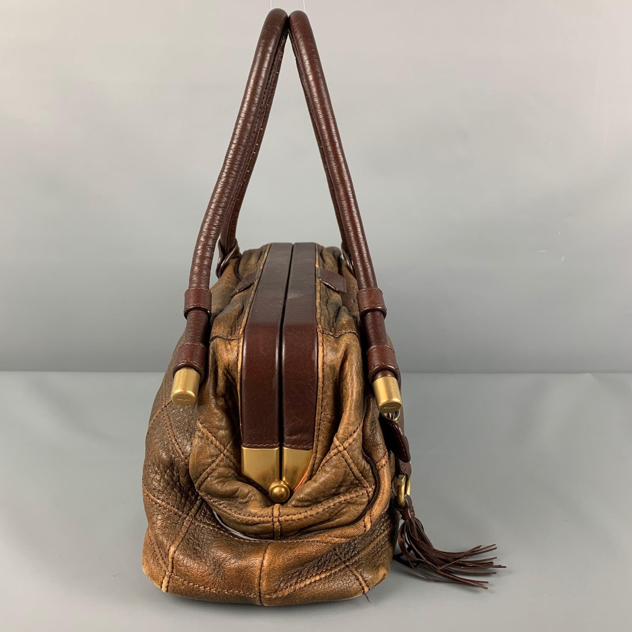 Women's SALVATORE FERRAGAMO Brown Quilted Leather Satchel Handbag For Sale