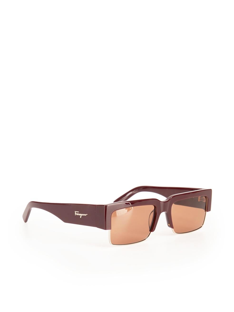 Beige Salvatore Ferragamo Brown Rectangular Tinted Sunglasses