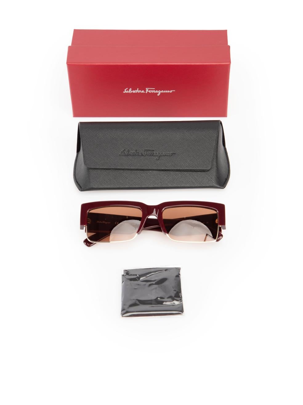 Salvatore Ferragamo Brown Rectangular Tinted Sunglasses 3