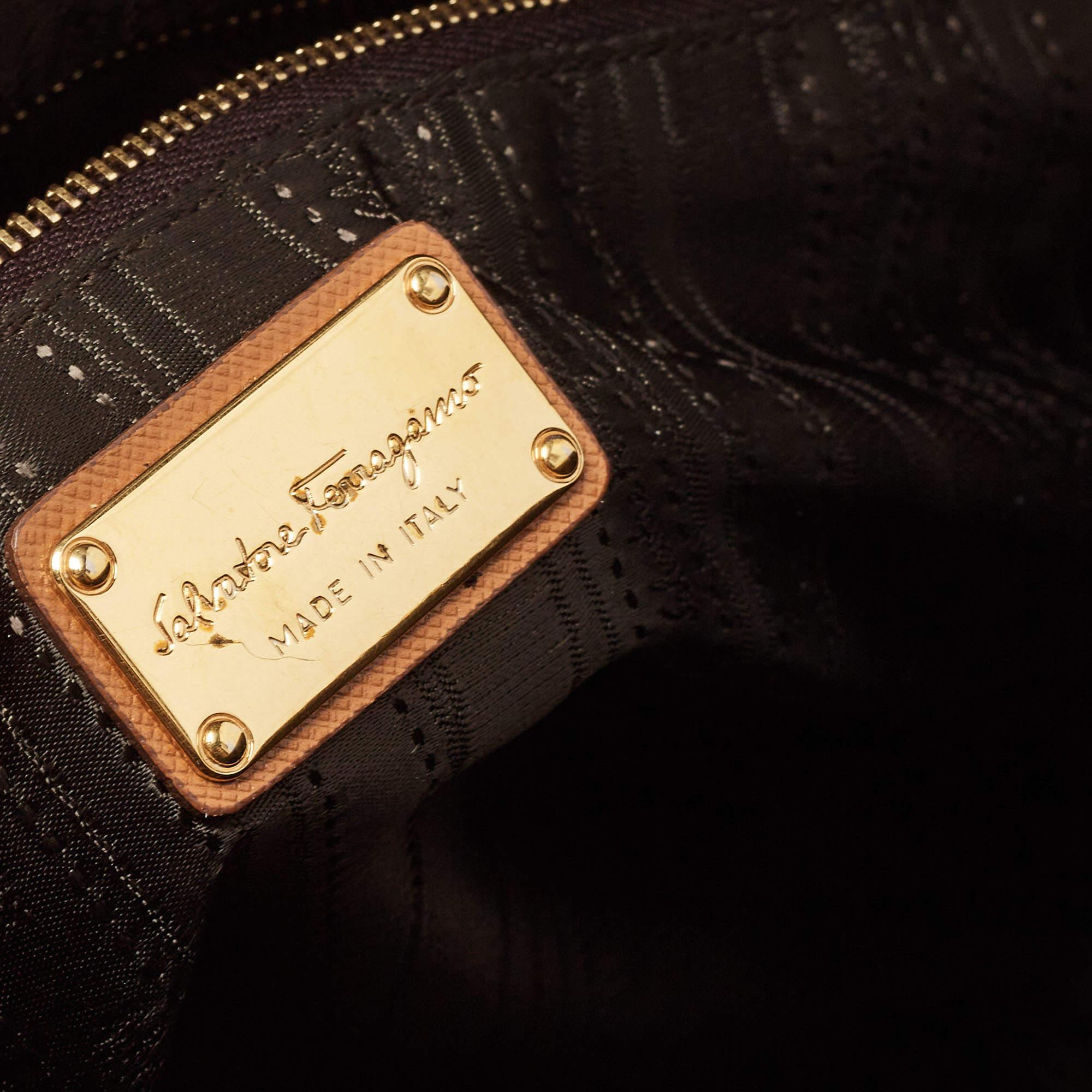 Salvatore Ferragamo Brown Saffiano Leather Darina Satchel For Sale 5