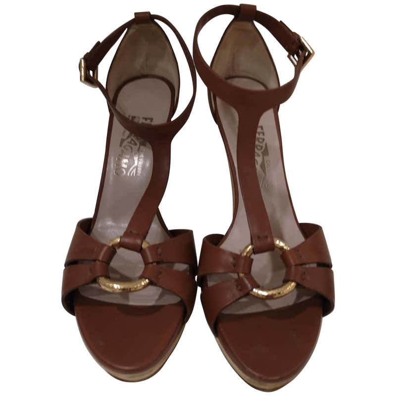 Salvatore Ferragamo brown sandals For Sale at 1stDibs