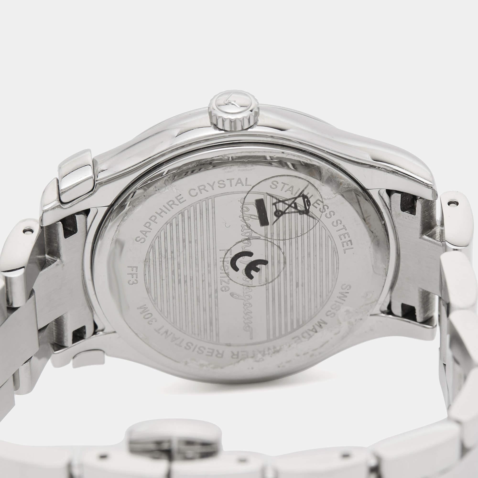 Salvatore Ferragamo Brown Stainless Steel 1898 FF3 Women's Wristwatch 33 mm In Good Condition For Sale In Dubai, Al Qouz 2