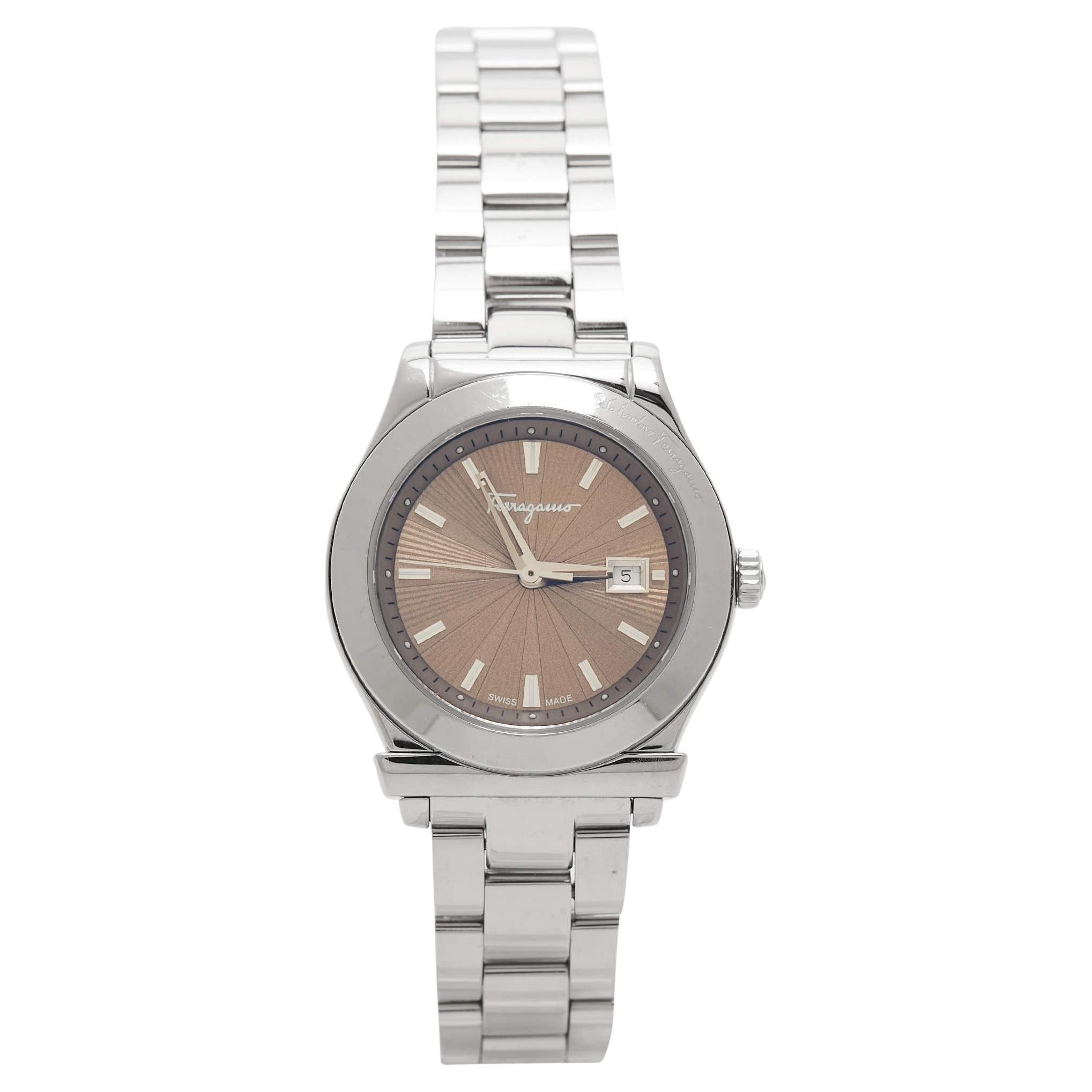 Salvatore Ferragamo Brown Stainless Steel 1898 FF3 Women's Wristwatch 33 mm For Sale