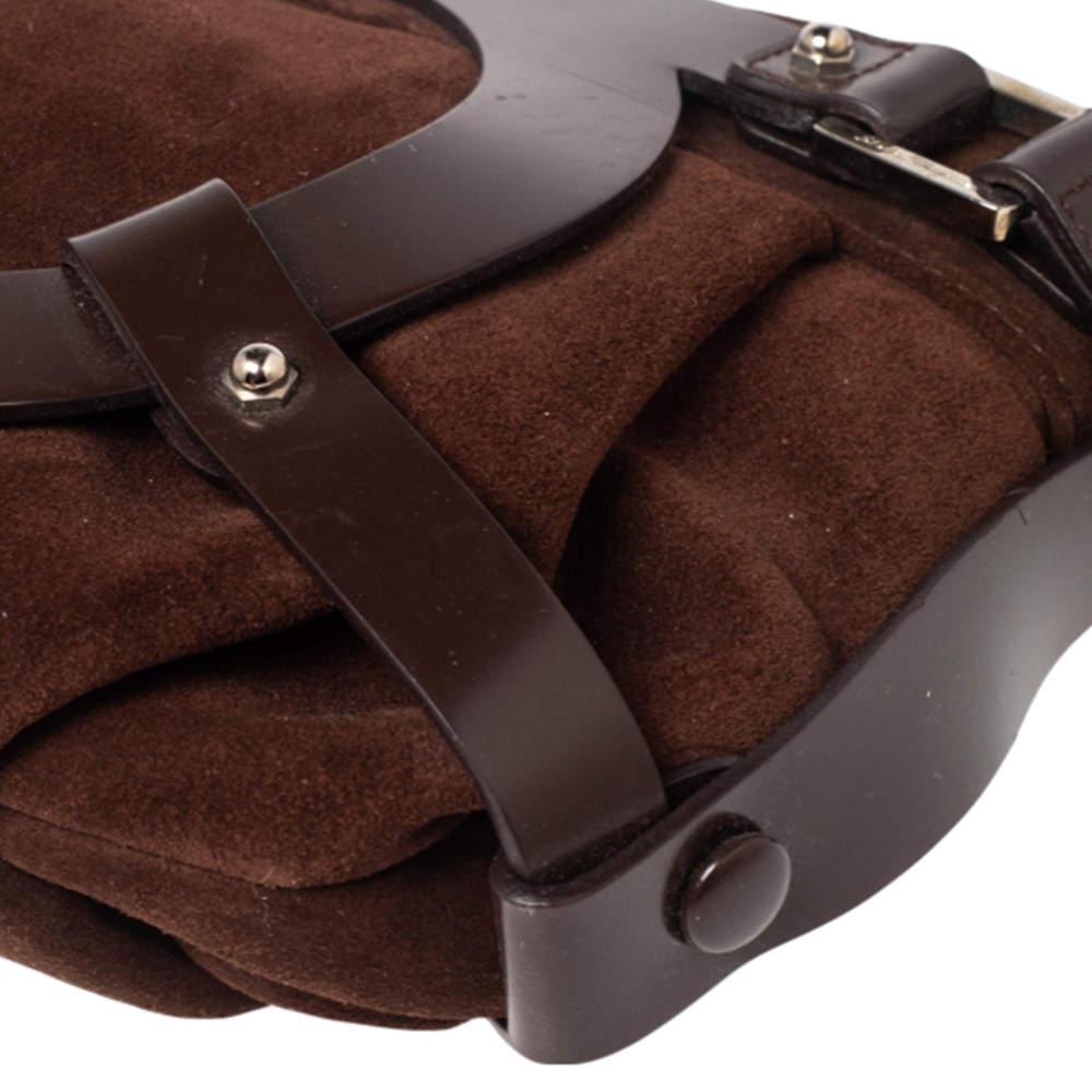 Salvatore Ferragamo Brown Suede and Leather Gancio Baguette Shoulder Bag For Sale 1