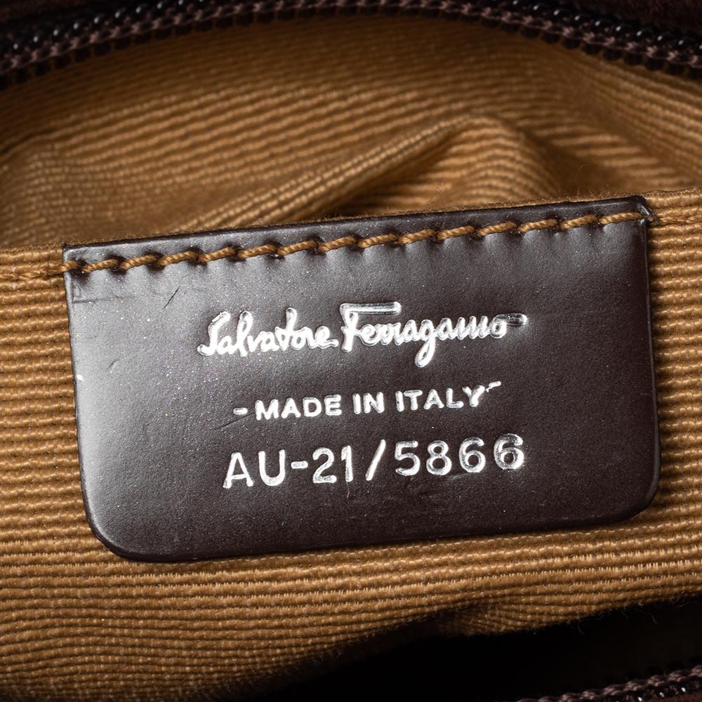 Salvatore Ferragamo Brown Suede and Leather Gancio Baguette Shoulder Bag For Sale 2