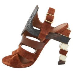 Salvatore Ferragamo Sandali Laos in pelle scamosciata e pitone marrone misura 37,5