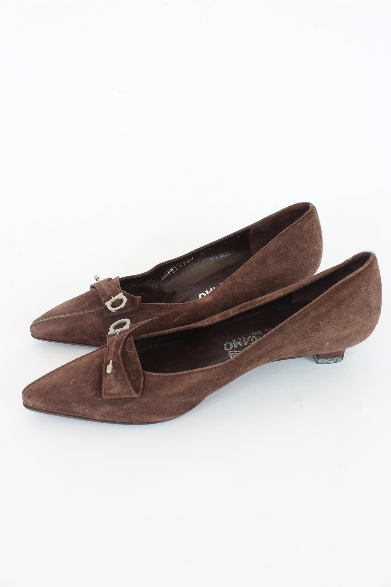Black Salvatore Ferragamo Brown Suede Ballerina Shoes Vintage 2000s