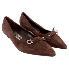 Salvatore Ferragamo Brown Suede Ballerina Shoes Vintage 2000s