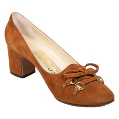 Salvatore Ferragamo Brown Suede Bow Detail Pumps Size IT 36