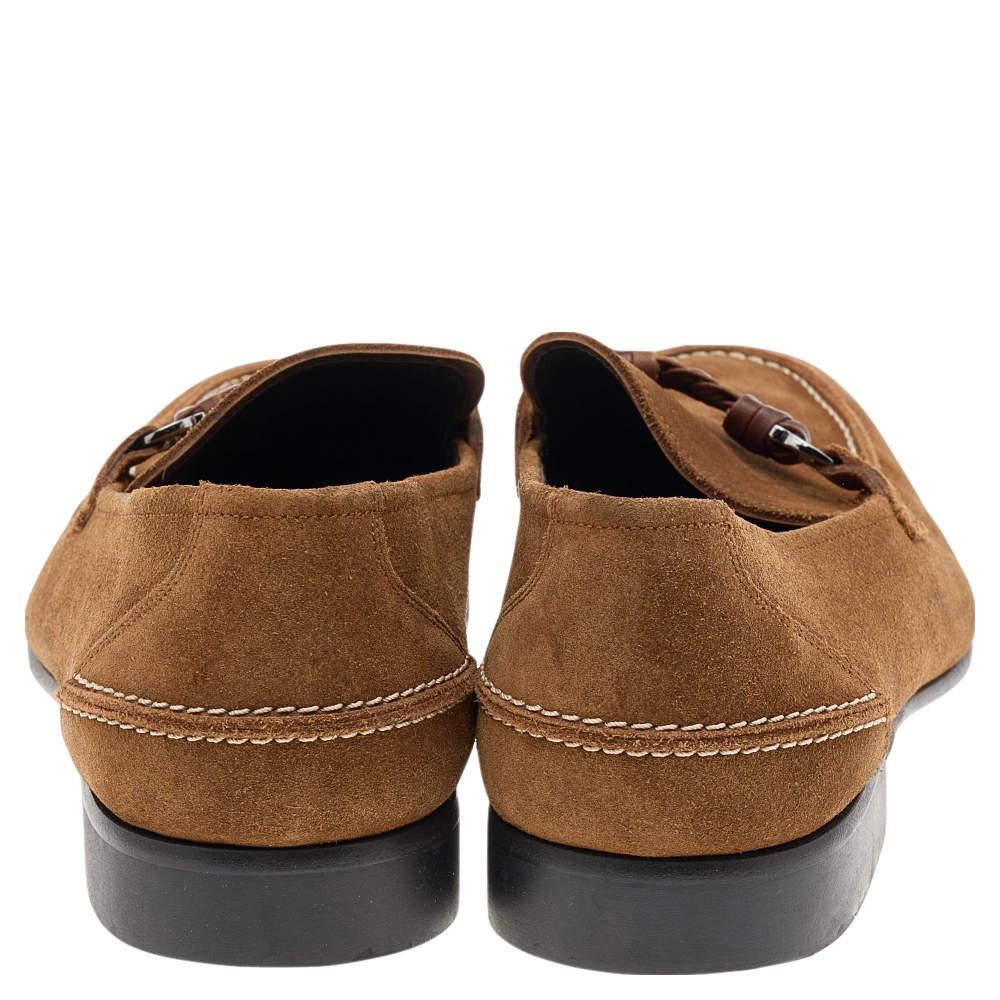 Salvatore Ferragamo Brown Suede Gancini Bit Loafers Size 42 In Good Condition For Sale In Dubai, Al Qouz 2
