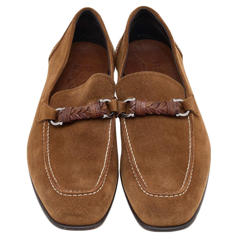 Men's Salvatore Ferragamo Brown Suede Gancini Bit Loafers Size 42 For Sale