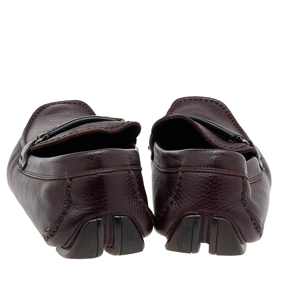 Salvatore Ferragamo Burgundy/Black Leather Gancini Bit Slip On Loafers Size 43 For Sale 1