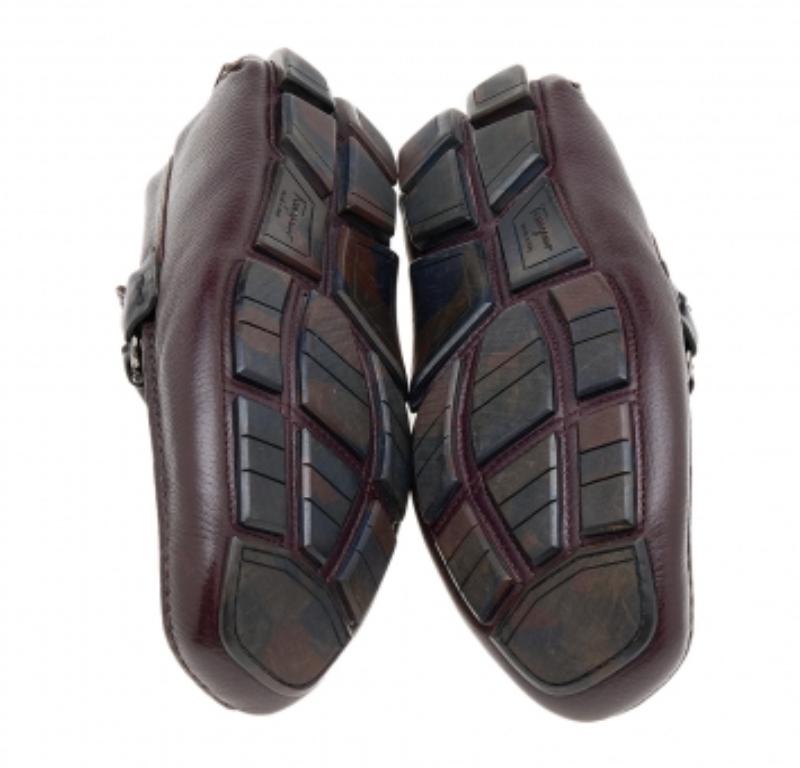 Salvatore Ferragamo Burgundy/Black Leather Gancini Bit Slip On Loafers Size 43 For Sale 4