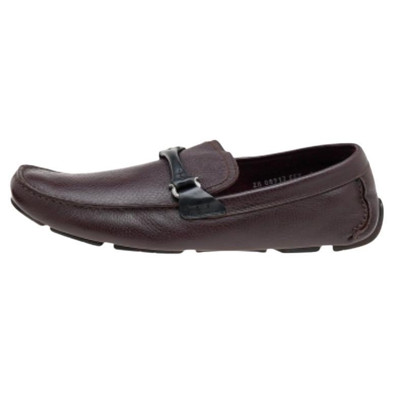 Salvatore Ferragamo Burgundy/Black Leather Gancini Bit Slip On Loafers Size 43 For Sale