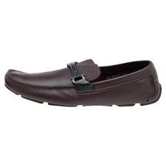 Salvatore Ferragamo Burgundy/Black Leather Gancini Bit Slip On Loafers Size 43