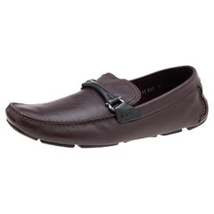 Used Salvatore Ferragamo Burgundy/Black Leather Gancini Bit Slip On Loafers Size 43
