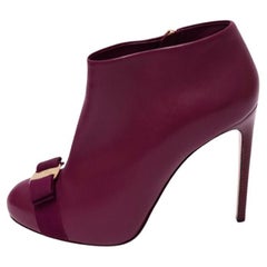 Salvatore Ferragamo Burgundy Bow Ankle Boots - EU 41