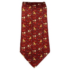 SALVATORE FERRAGAMO Burgundy Bunny Rabbit Print Silk Tie