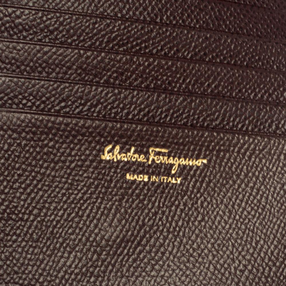 Salvatore Ferragamo Burgundy Grained Leather Gancini Clip Compact Wallet 9