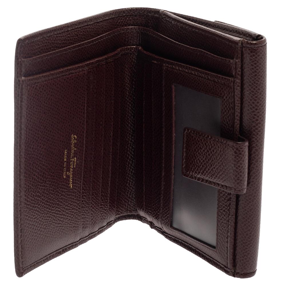 Women's Salvatore Ferragamo Burgundy Grained Leather Gancini Clip Compact Wallet