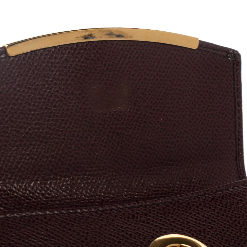 Salvatore Ferragamo Burgundy Grained Leather Gancini Clip Compact Wallet 3