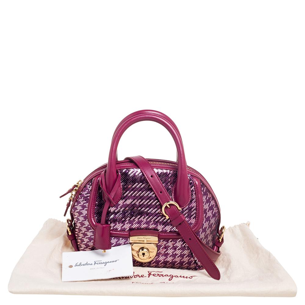 Salvatore Ferragamo Burgundy Leather and Sequin Fiamma Satchel 5