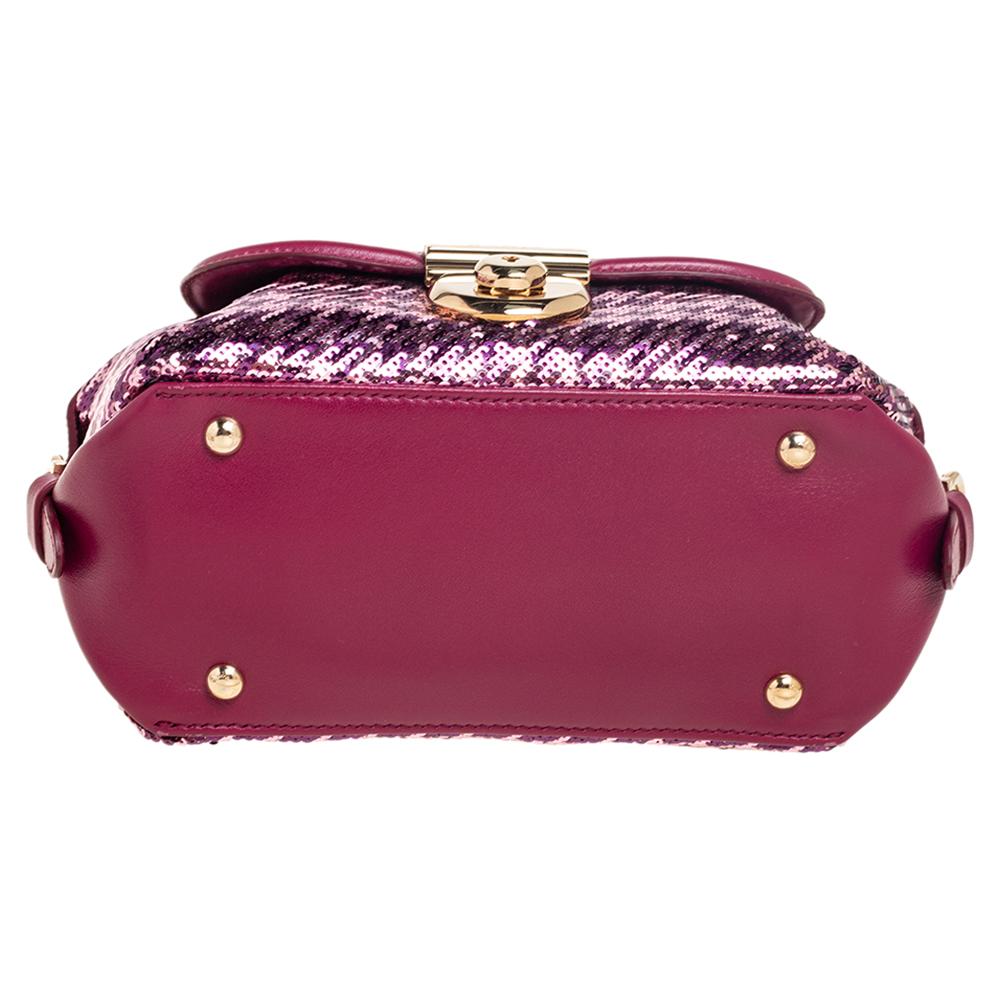 Salvatore Ferragamo Burgundy Leather and Sequin Fiamma Satchel In Excellent Condition In Dubai, Al Qouz 2