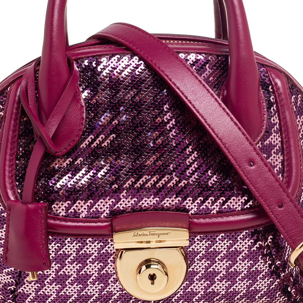 Salvatore Ferragamo Burgundy Leather and Sequin Fiamma Satchel 1