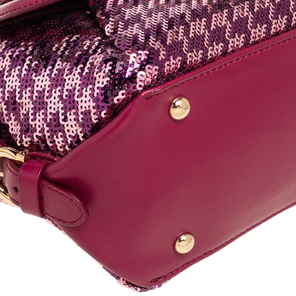 Salvatore Ferragamo Burgundy Leather and Sequin Fiamma Satchel 2