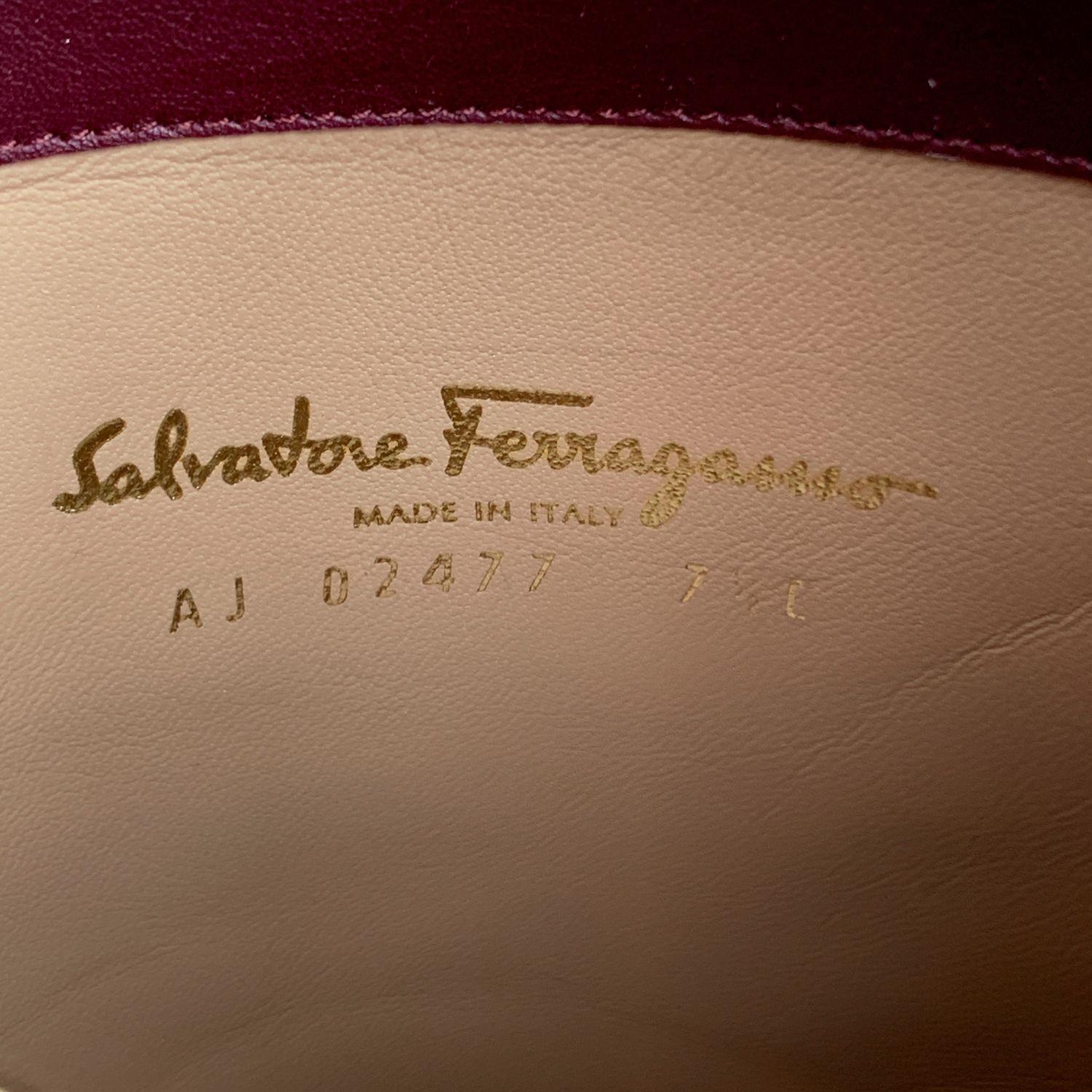 Salvatore Ferragamo Burgundy Leather Avio 55 5cm Boots Size 7.5C 38C 3