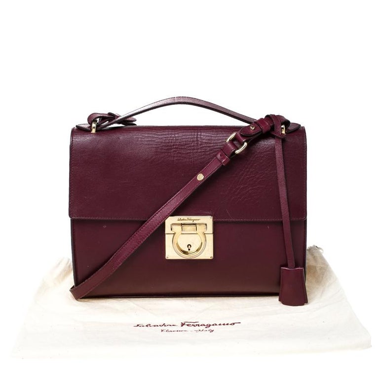 Salvatore Ferragamo Burgundy Leather Gancio Lock Shoulder Bag For Sale at  1stDibs | ferragamo burgundy bag