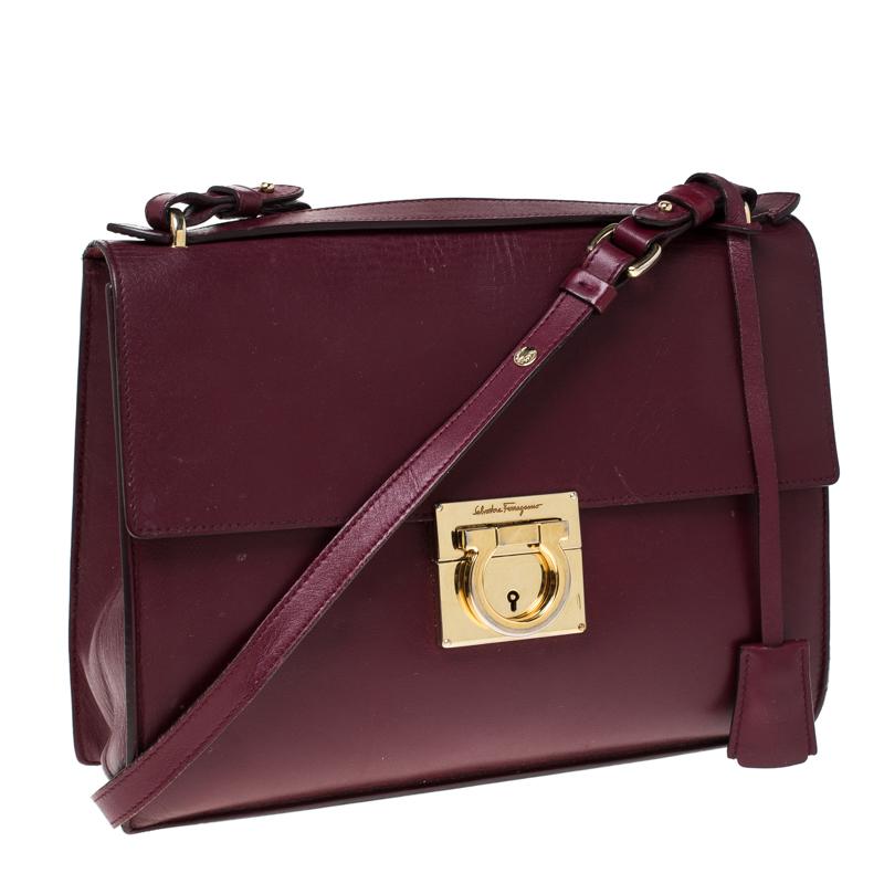 Black Salvatore Ferragamo Burgundy Leather Gancio Lock Shoulder Bag