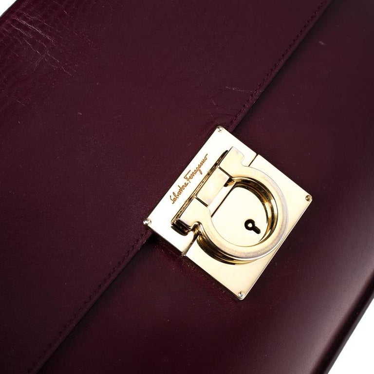 Salvatore Ferragamo Burgundy Leather Gancio Lock Shoulder Bag at 1stDibs
