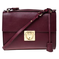 Salvatore Ferragamo Burgundy Leather Gancio Lock Shoulder Bag
