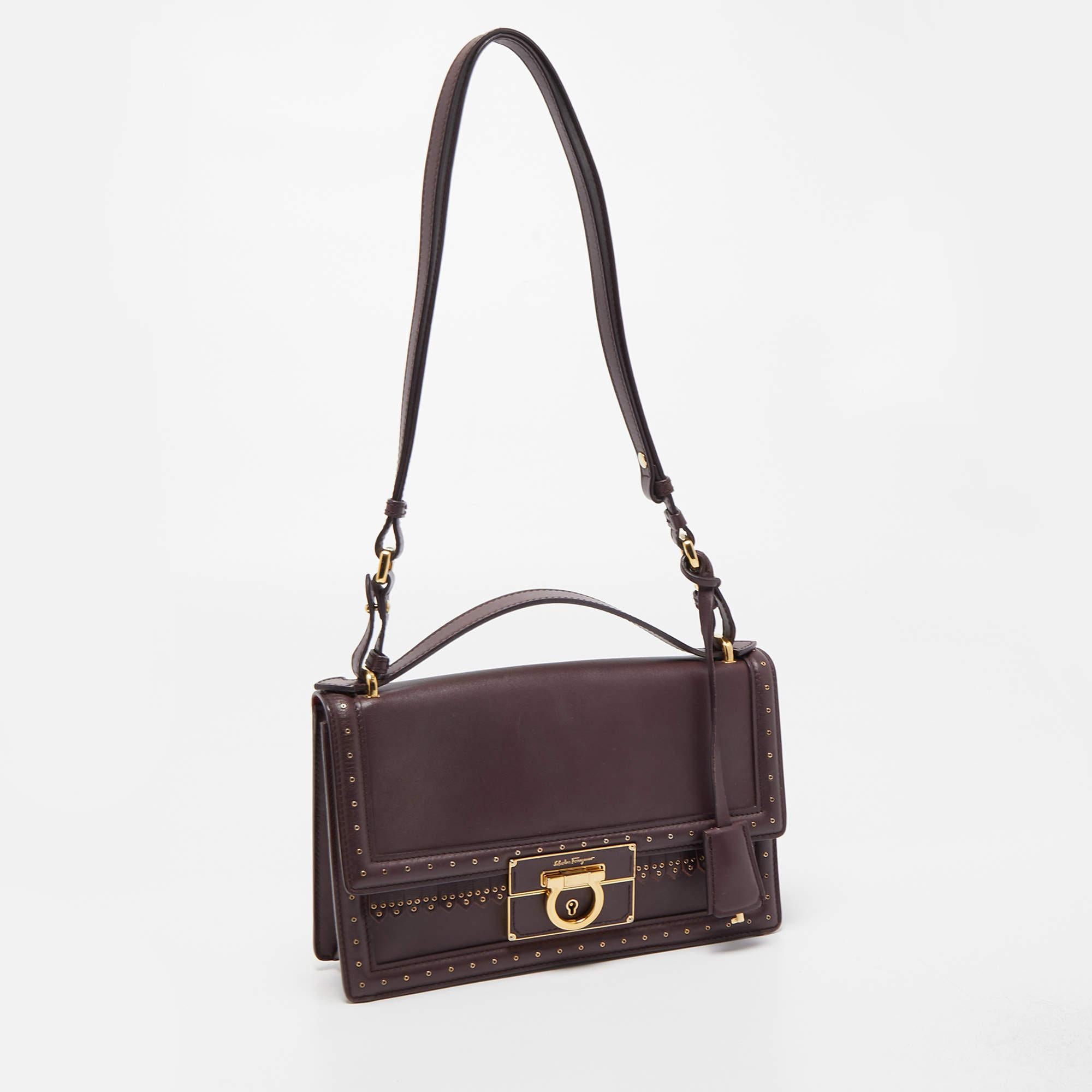 Women's Salvatore Ferragamo Burgundy Leather Grommets Aileen Top Handle Bag