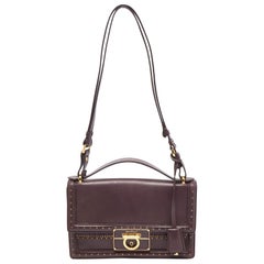 Salvatore Ferragamo Burgundy Leather Grommets Aileen Top Handle Bag