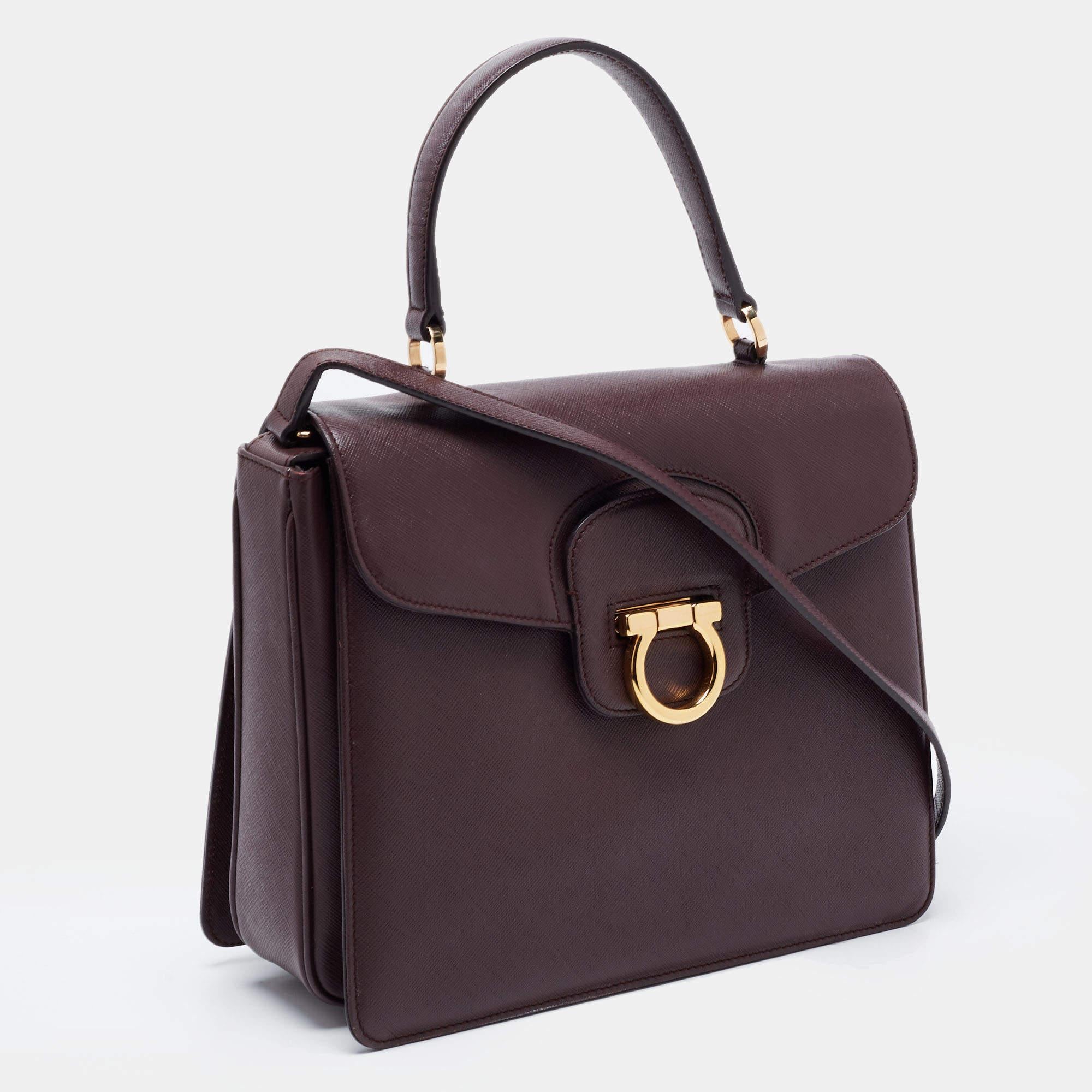 Salvatore Ferragamo Burgundy Leather Kelly Top Handle Bag 2