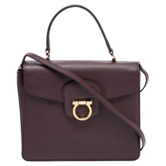 Salvatore Ferragamo Burgundy Leather Kelly Top Handle Bag
