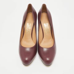 Salvatore Ferragamo Burgundy Leather Leo Block Heel Pumps Size 40.5