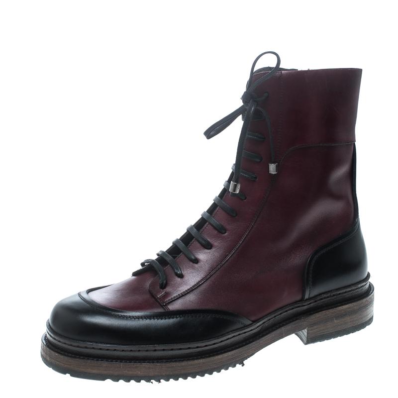 Salvatore Ferragamo Burgundy Leather Mallorca Platform Ankle Boots Size 41.5